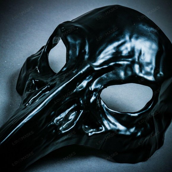 Black Raven Bird Nose Skull Masquerade Mask - Picture 8 of 9
